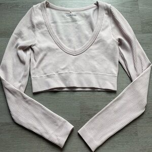 Garage Women's Light Pink Ribbed V-Neck Crop Top